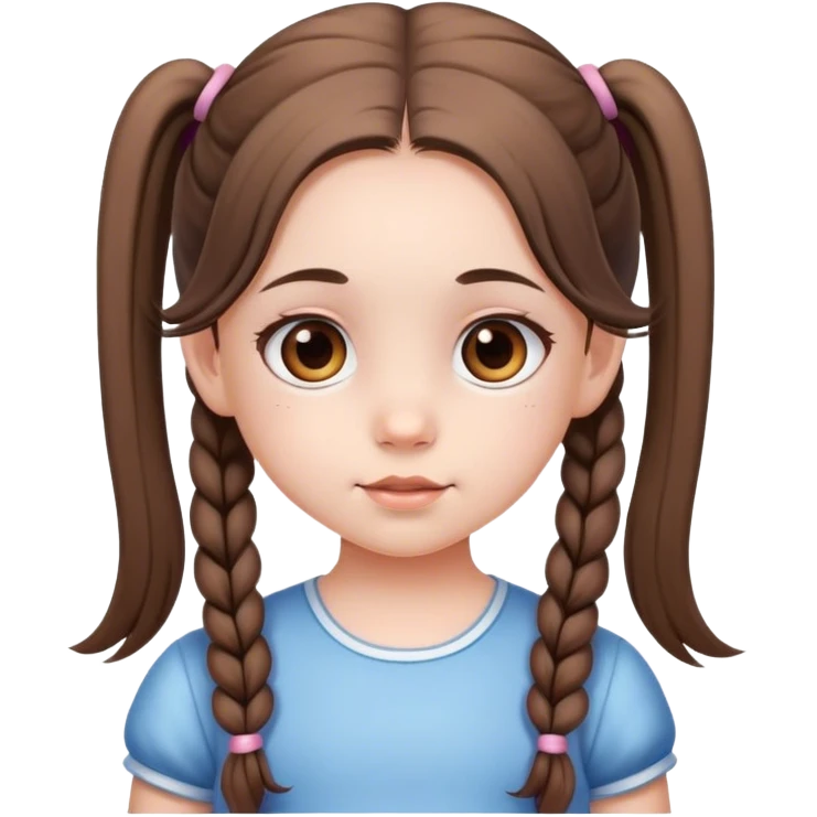 niña pequeña, muy bonita, de piel  blanca, con cabello largo y dos coletas , con ojos marrones  emoji