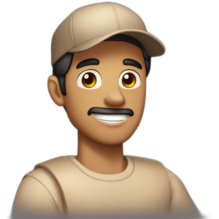 Tan skinned fit Man with black hair in a brown cap and beige polo T-shirt keeping a pasted box into his hands emoji