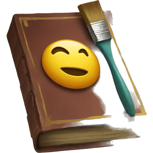 old relic of a book with a paintbrush on top of it emoji
