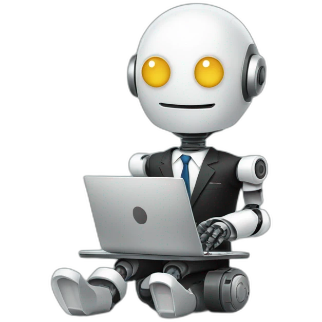 robot in a suit with head tilted using a laptop emoji