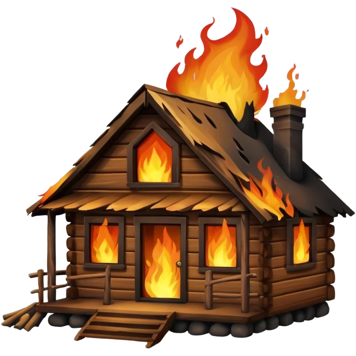 wooden cabin on fire emoji