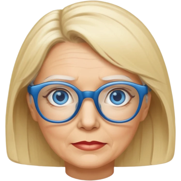 white woman about 60 years old blonde bobbed hair blue eyes glasses emoji