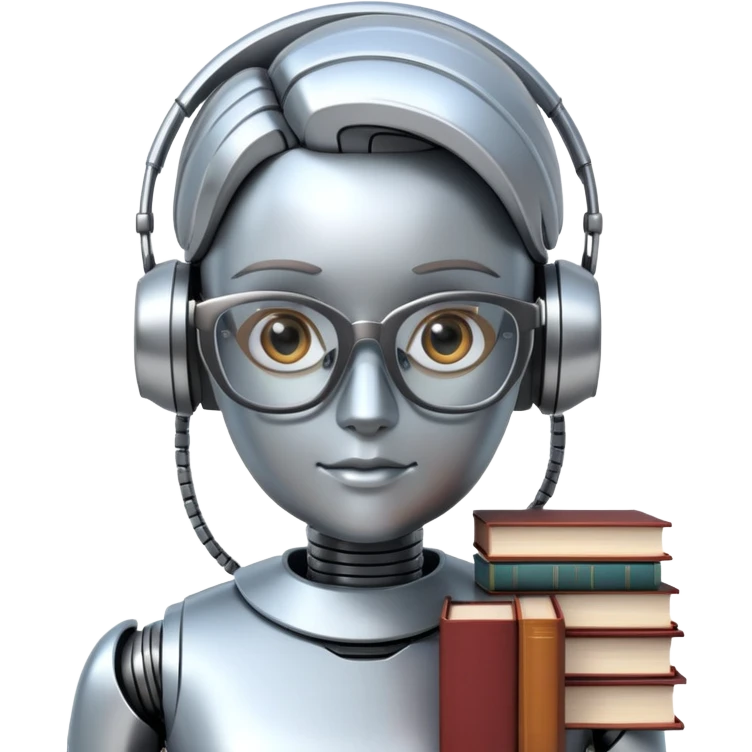 nerdy robot librarian with glasses and books emoji