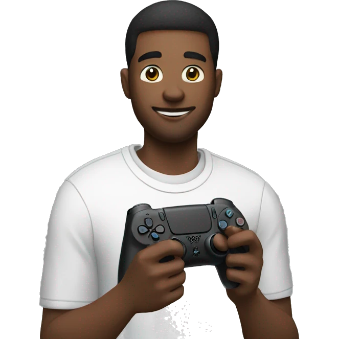 Guy playing video game with his ps5 emoji