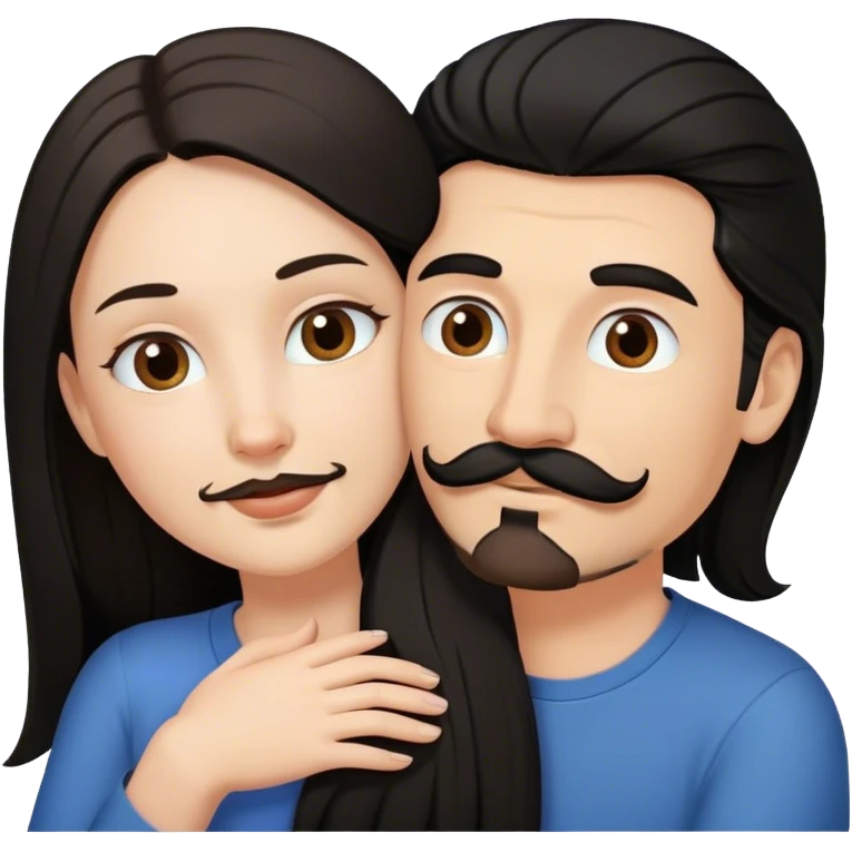 a white girl with long black hair hugging a white guy with brown hair goatee mustache emoji
