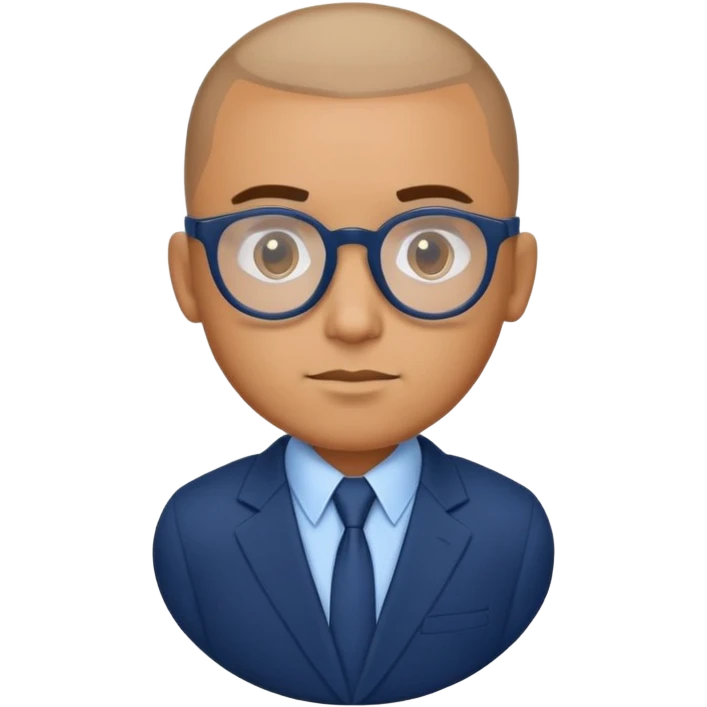Buzz cut Puerto Rican male with oval head glasses and dark blue business suit  emoji