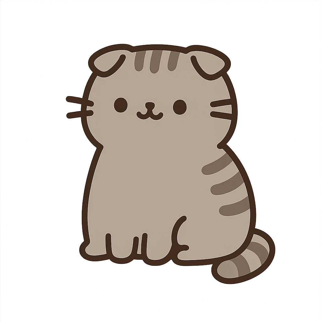 scottish fold kitten sitting, pusheen style emoji