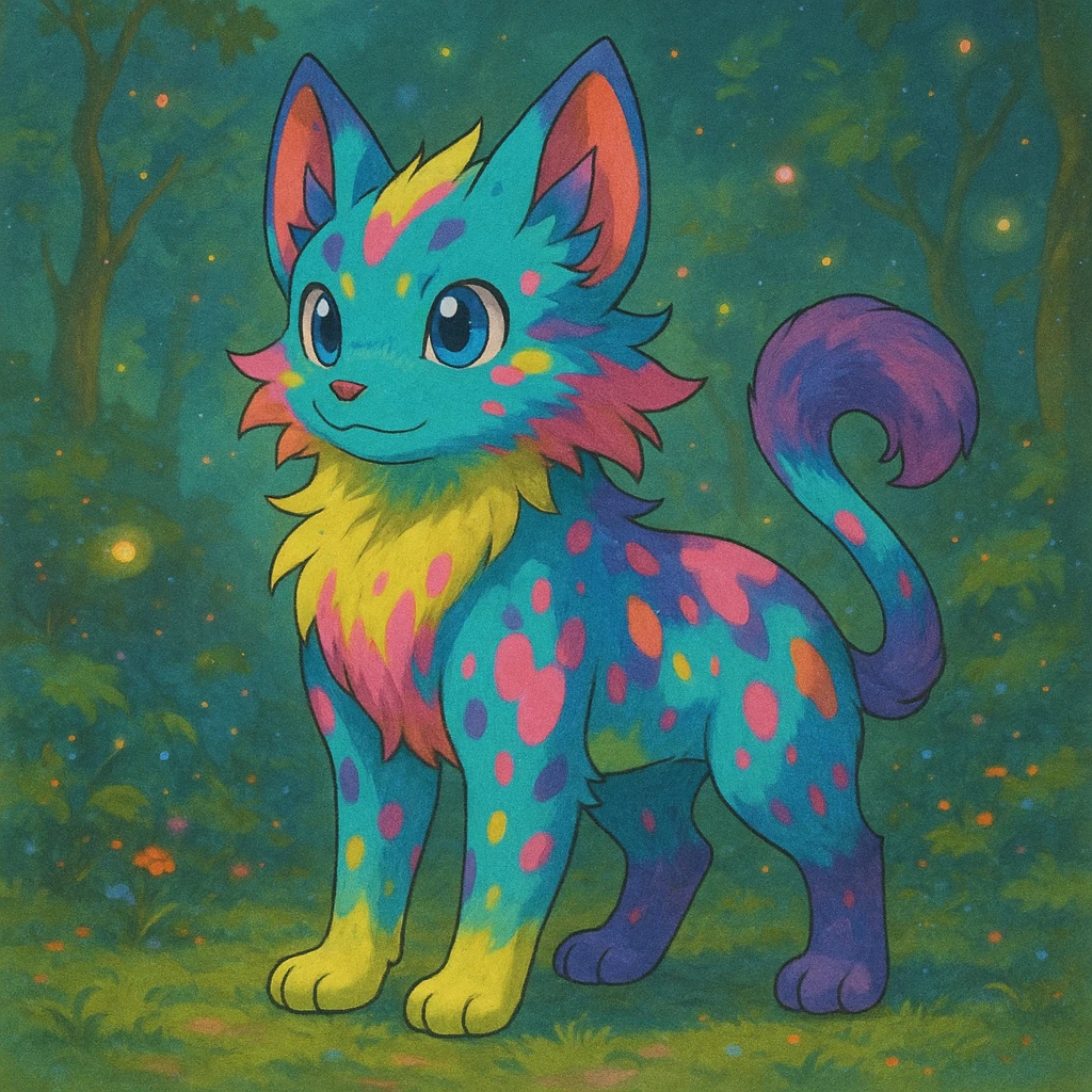 Neon Fantasy Furry-Fakémon-Creature with splash markings (full body) emoji