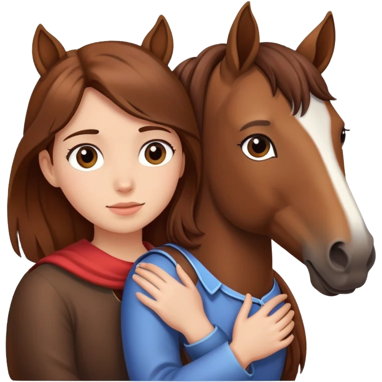 girl with brown hair hugging a horse from far away emoji