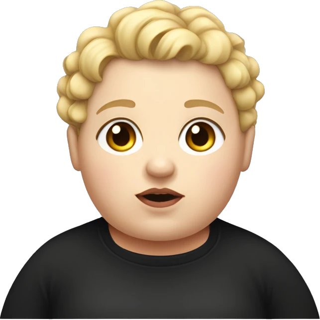 A morbidly obese girl with short blonde curly boy hair and a black sweater emoji