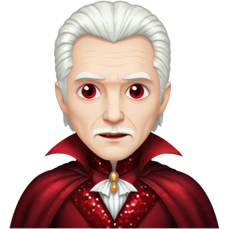 Dracula with white hair, dark red sequin outfit emoji