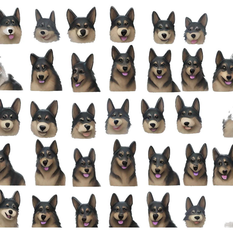  Black spotted brindle German shepherd husky fluffy ears and holographic harness running emoji