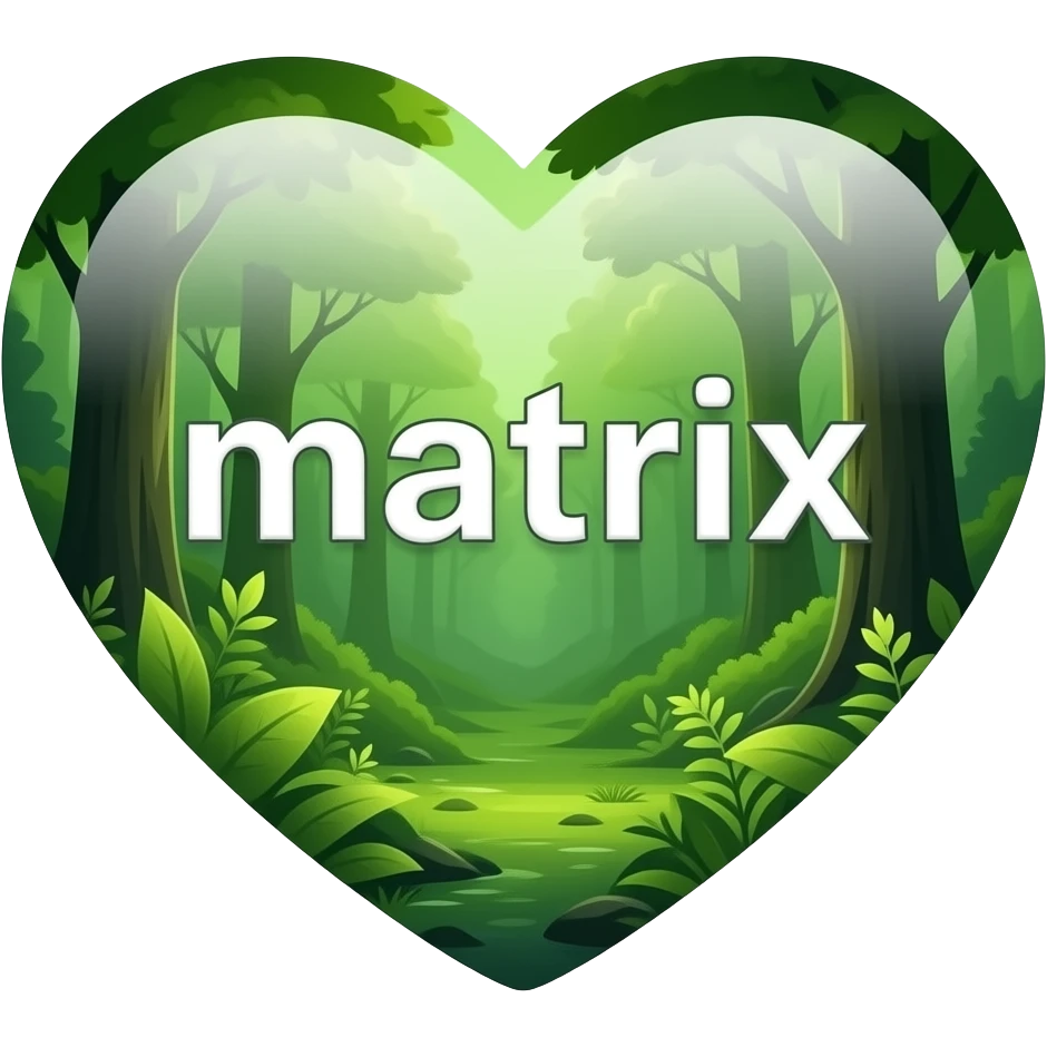 Heart shaped emoji. Forest green, nature themed, realistic vibe. The word “matrix” in the middle emoji