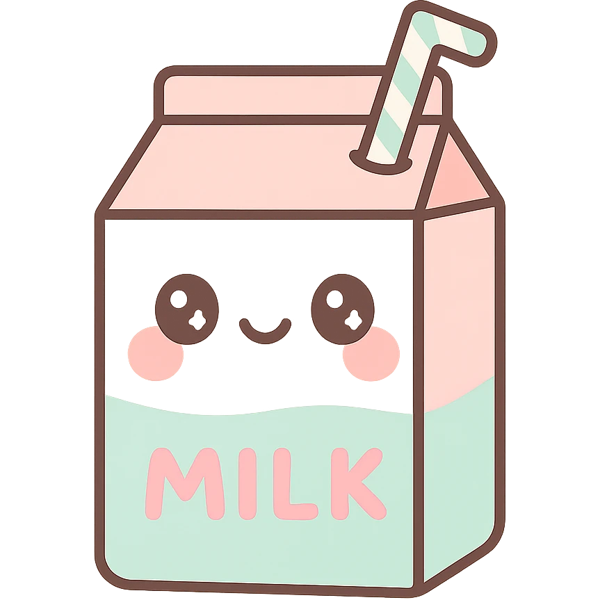 happy milk carton with a straw and blushing cheeks, kawaii style emoji