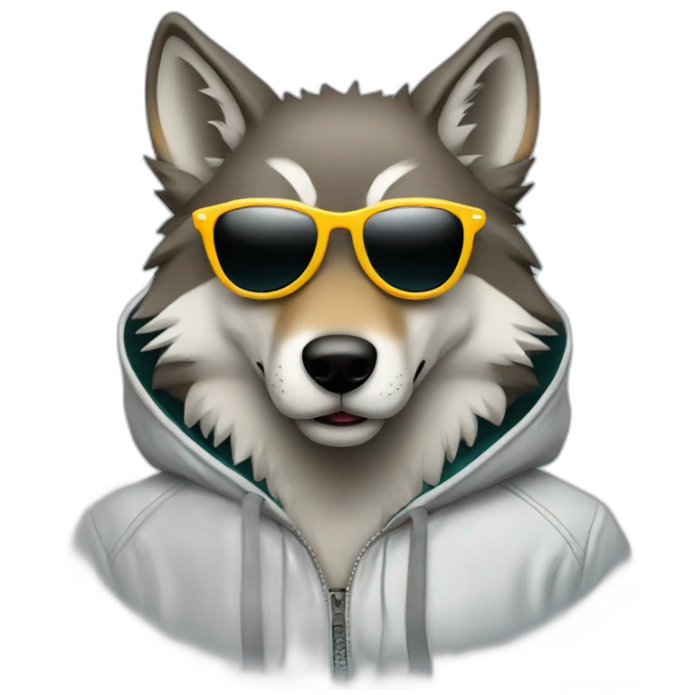 A wolf with a hoodie and sunglasses emoji
