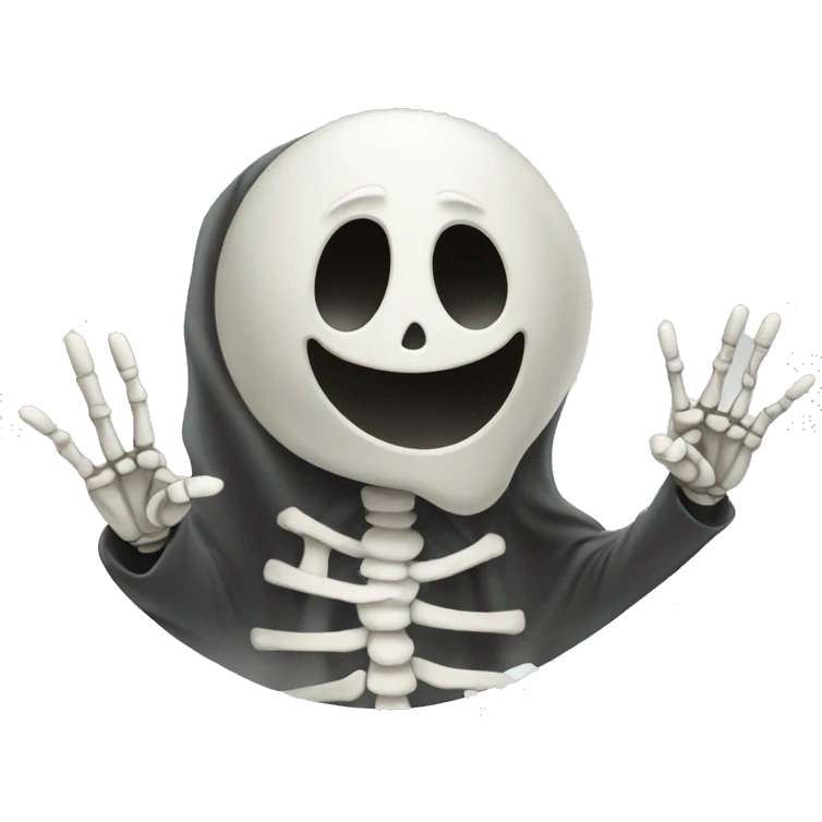 Sheet ghost with a skeleton hand throwing a peace sign emoji emoji