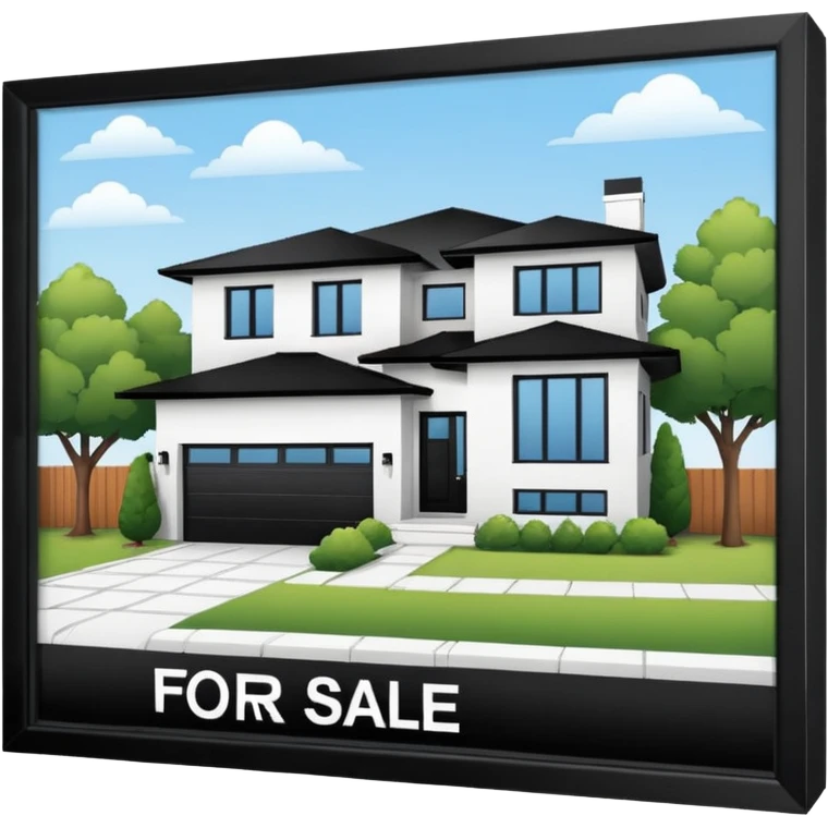 Casa en bienes y raices con el letrero de venta emoji