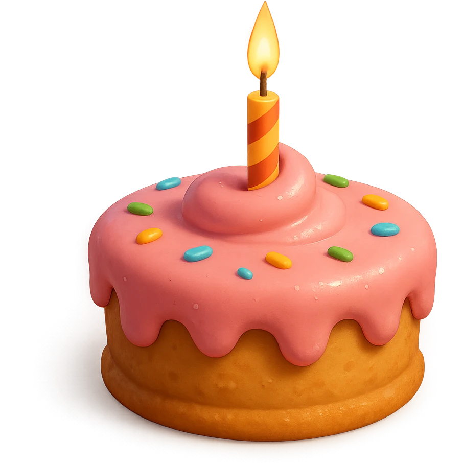 Draw a Pixar-style birthday cake with pink cream and a single candle emoji