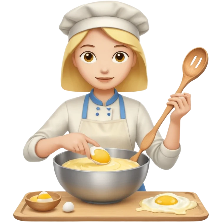baking preperation with mixing bowl with uncracked eggs and butter emoji