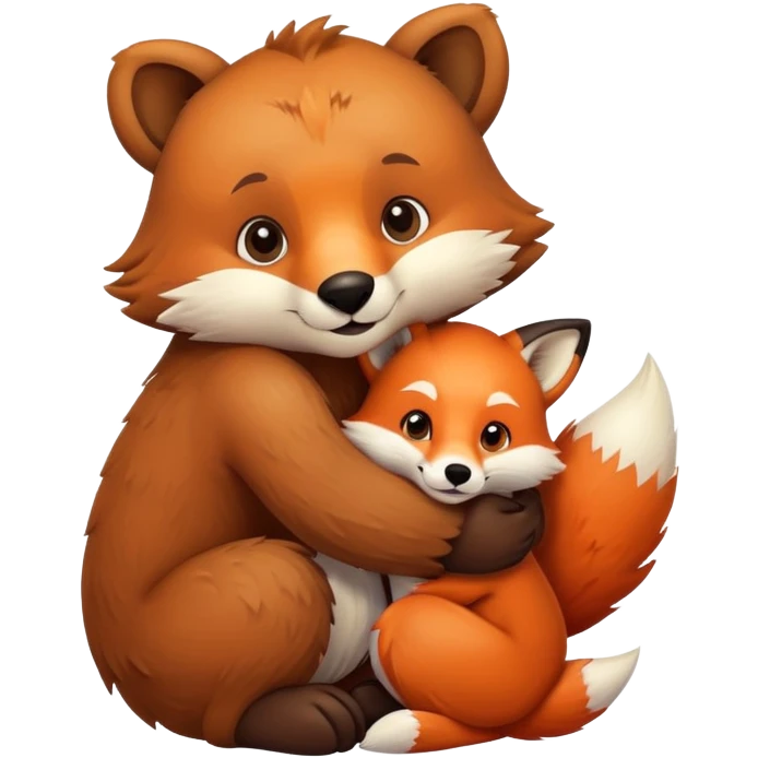 Brown Bear hug a fox emoji