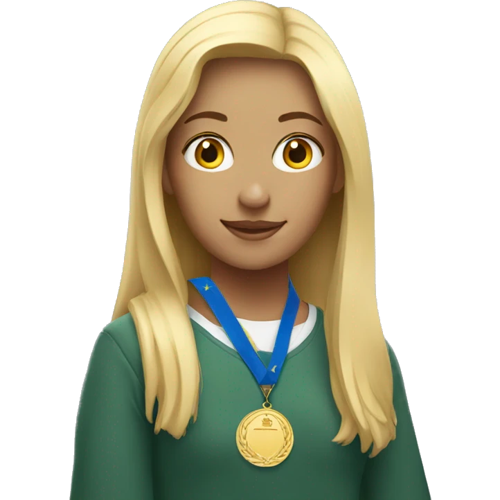 blonde student girl with medals emoji