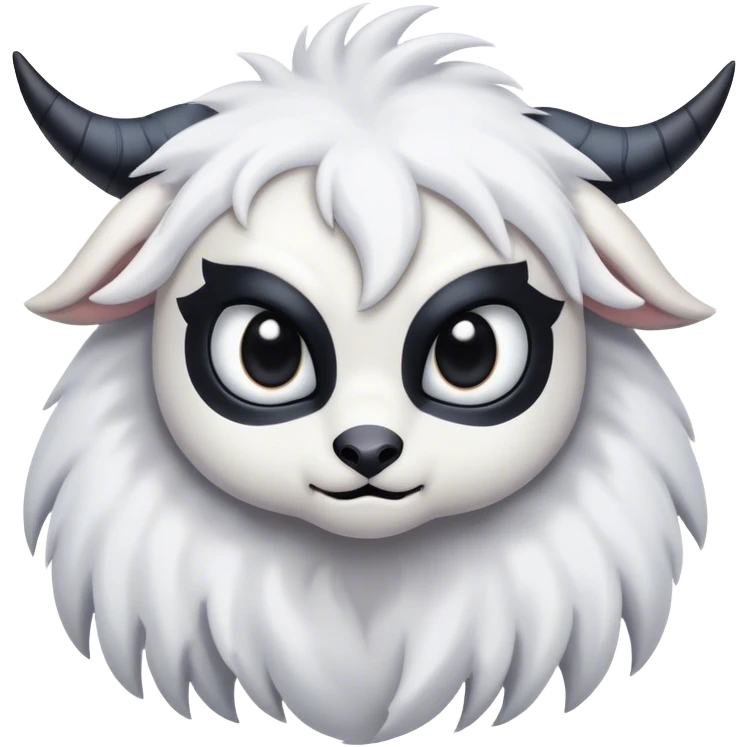 Absol, black thick horns, black long tail, black eyes, white fur, black claws, cute big eyes, adorable  emoji
