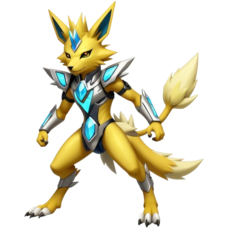  Cool Edgy Shiny Futuristic Ethereal Legendary Zeraora-Digimon-Jolteon-Renamon-Pokemon-hybrid full body emoji