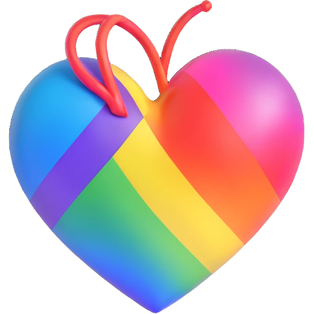 3D emoji style rainbow heart with iridescent highlights emoji