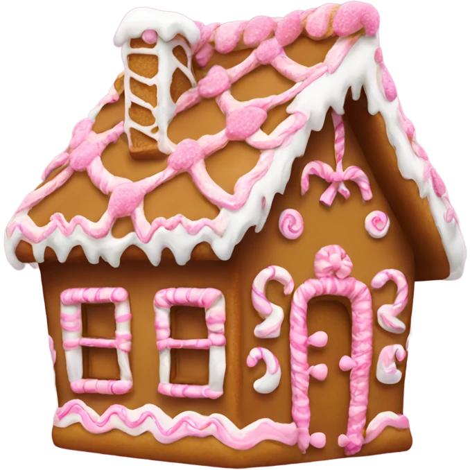 Gingerbread house with pink bows and decorations emoji