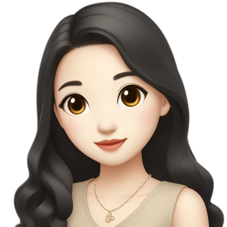 cute singaporean-chinese girl in Muji beige dress with long black hair and van cleef clover necklace emoji
