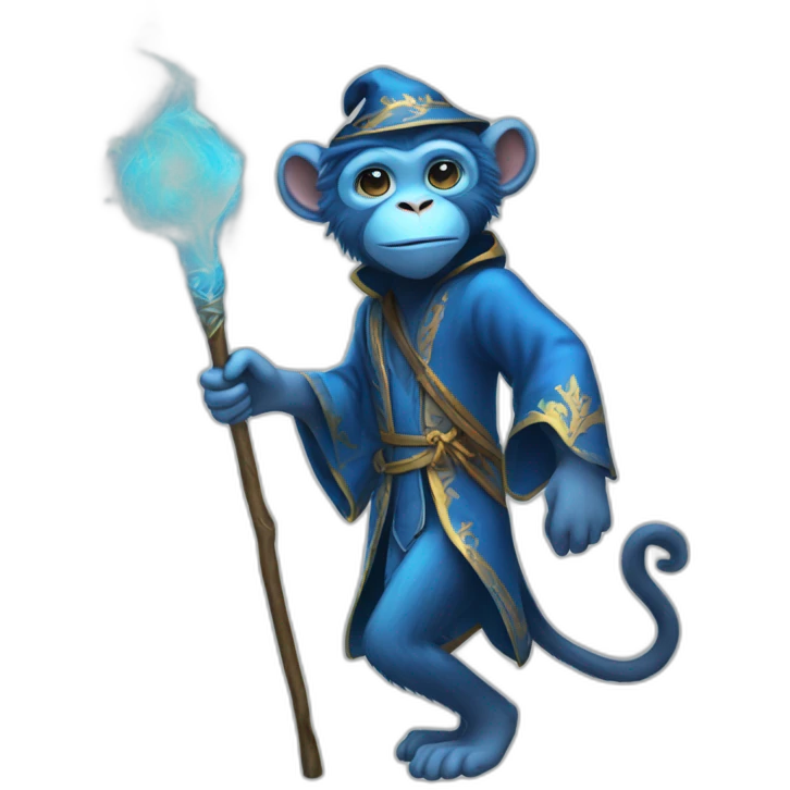  Blue Monkey wizard  with wand and walkingstick emoji