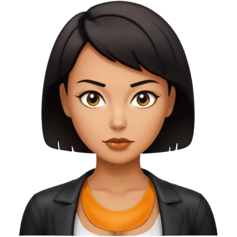 Woman in black leather very short hair cleavage dom  emoji