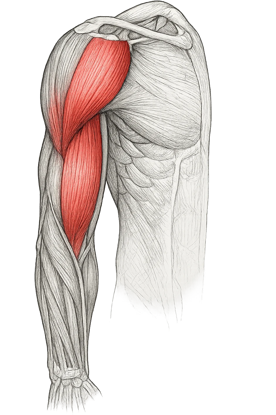 tricipite visto anatomicamente , colora solo il tricipite, il resto fallo in bianco e nero emoji