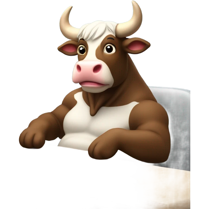 happy bull using computer emoji