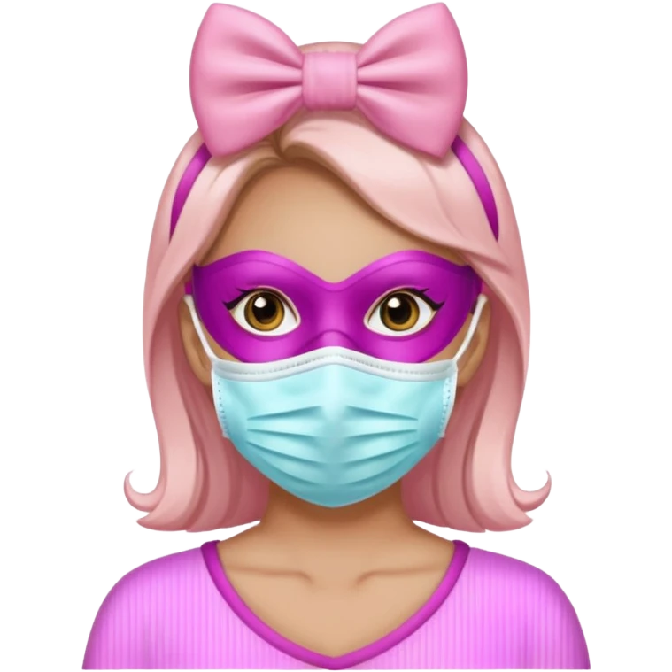 Dentista con un lazo rosa mujer con mascarilla emoji