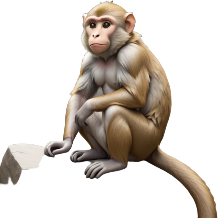 cinematic-macaque-realistic-full-body-sitting-emoji,-compact-muscular-frame-poised-on-a-rocky-outcrop,-short-curled-tail-resting-behind,-head-tilted-dramatically,-thick-dense-fur-in-warm-shades-of-brown-and-grey,-expressive-eyes-filled-with emoji