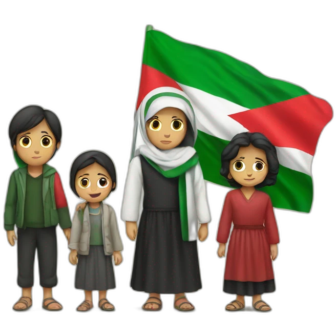 Sad Palestine family with Palestine flag emoji