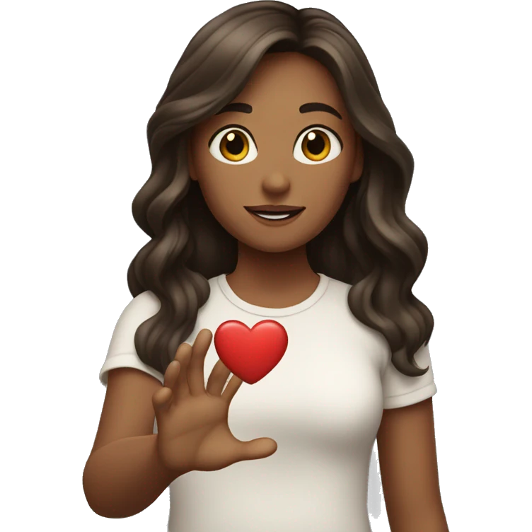 girl with long brunette hair heart in outstretched hand emoji