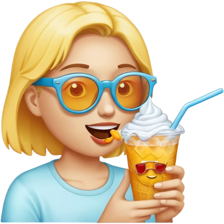 Une personne qui mange une glace avec des lunettes de soleil emoji