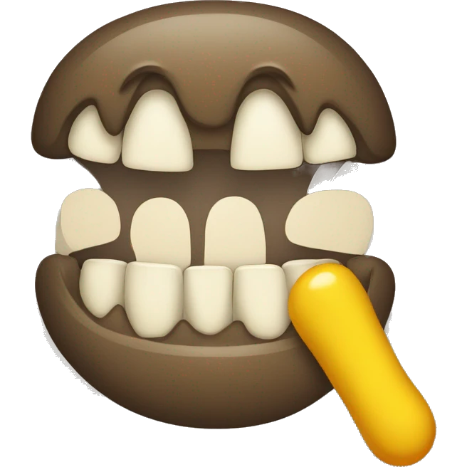 Smile emoji with half yellow bone in mouth  emoji