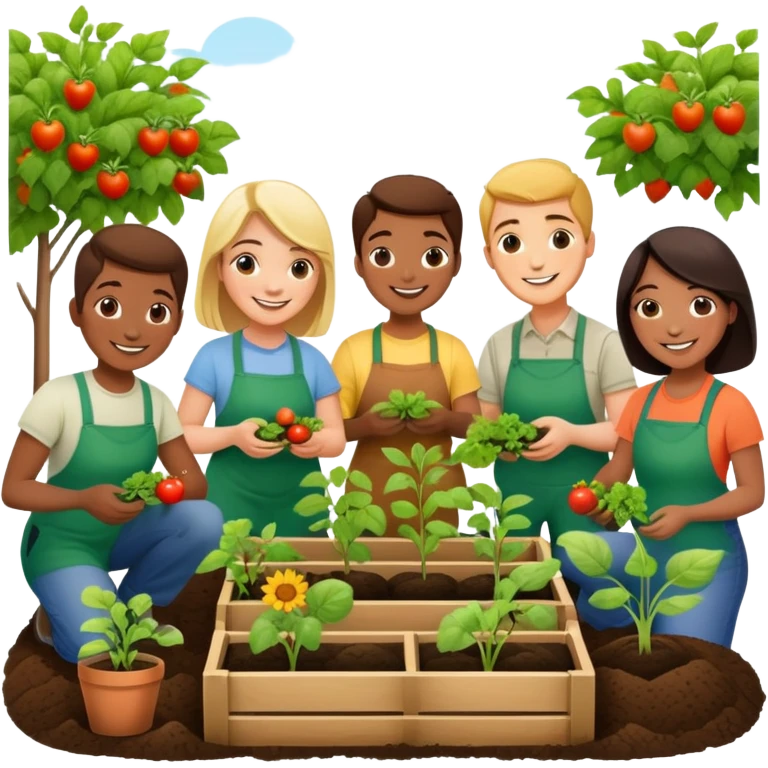 People cooperating to plant a community garden emoji