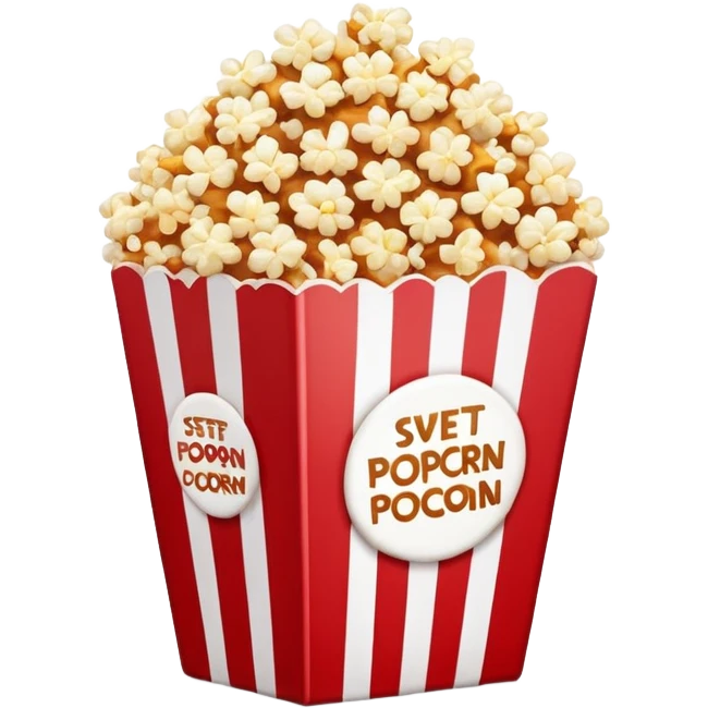 minimalist sweet popcorn emoji style, red and white popcorn box, caramel popcorn emoji