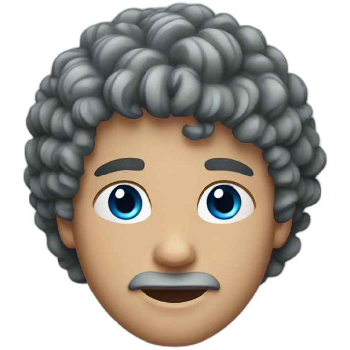 Man with curly brown hair and blue eyes emoji