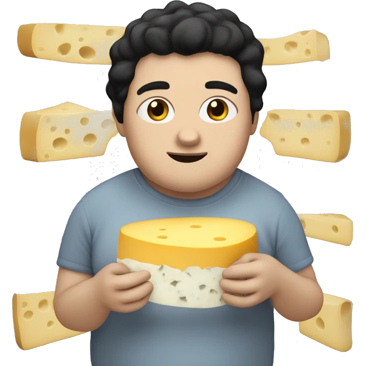 Fat white boy with black hair eating cheese emoji