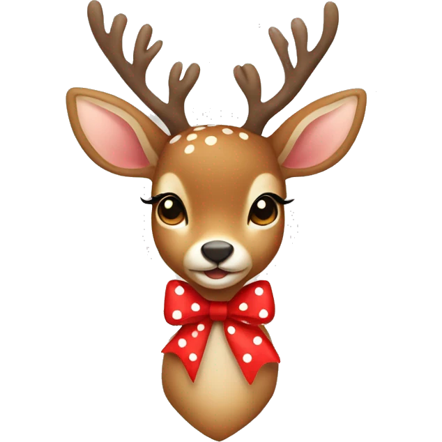 light brown female Deer with a red bow with white polka dots emoji