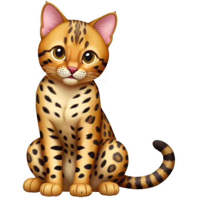 cinematic-[Bengal cat]-realistic-full-body-sitting-emoji,-tail-curled-playfully-around-its-paws,-head-tilted-dramatically,-sleek-[leopard patterned]-fur,-simplified-yet-hilariously-adorable-features,-highly-detailed,-glowing-with-an-almost-sarcastic-glow emoji