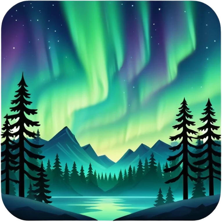 northern lights with pine forest silhouette emoji