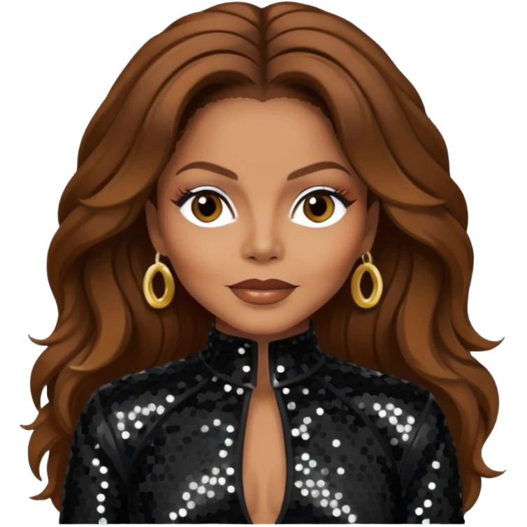 Janet Jackson with brown hair, black sequin outfit emoji