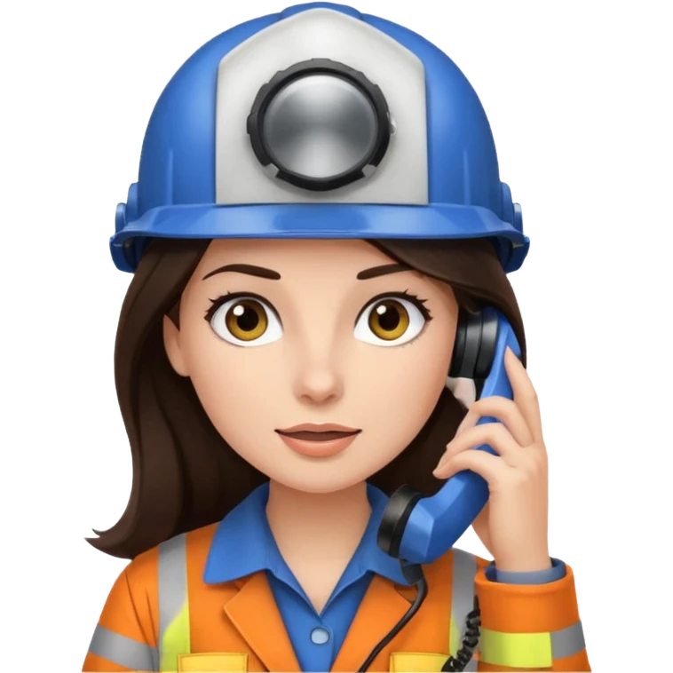 okay now do a brunette girl with long dark brown hair. rolling her eyes as she is on a phone call and is wearing a engineer helmet  emoji