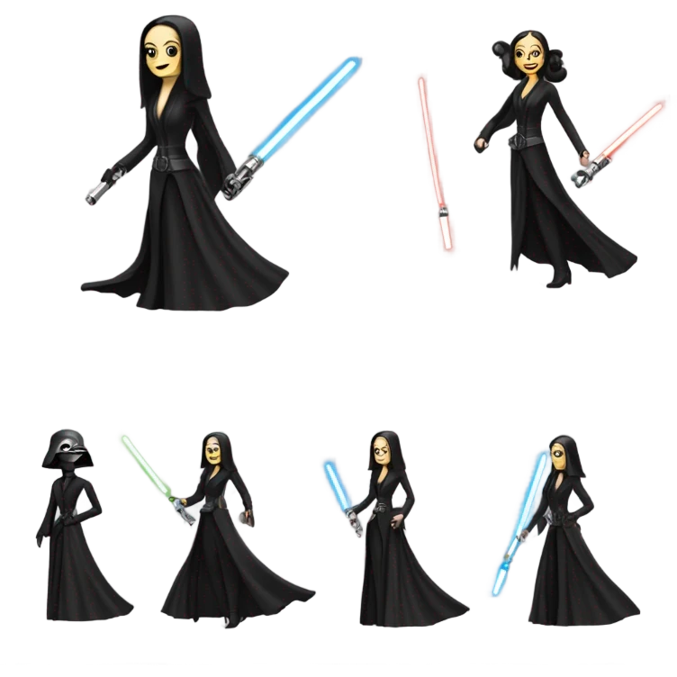 Jedi Morticia Addams flying a Jumpspeeder anti-gravity repulsorlift imperial speeder steampunk  emoji